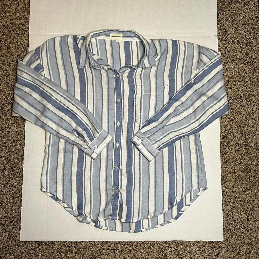 Thread and Supply Blue and White Button Up - Picture 2 of 4